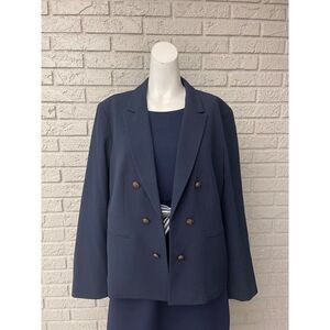 Nine West Navy Open Front Blazer with Embossed Buttons Size L NWT